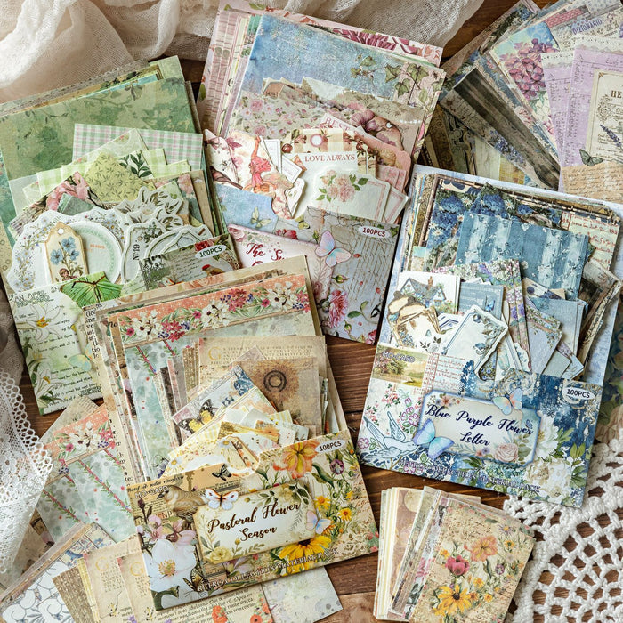 100PCS Vintage Garden Floral Journal Paper VMP18