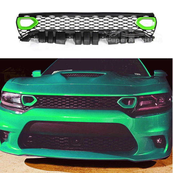 2015-2020 Dodge Charger SRT - Scat Pack Style Front Grille Dual Inlets Air Bezels - Green