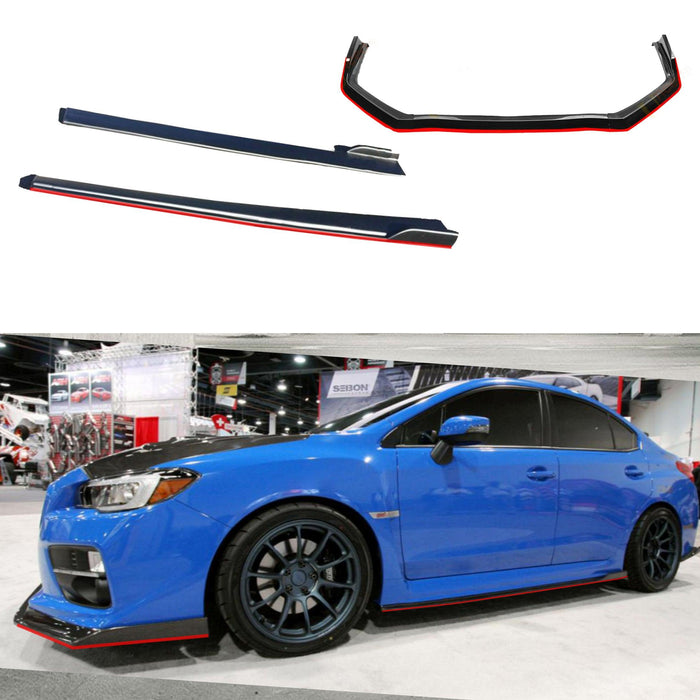 2015-2021 Subaru WRX STI VA - Front Lip + Side Skirts - Gloss Black w/ Red Trim