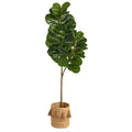 5.5’ Fiddle Leaf Fig Artificial Tree in Handmade Natural Jute Planter with Tassels
