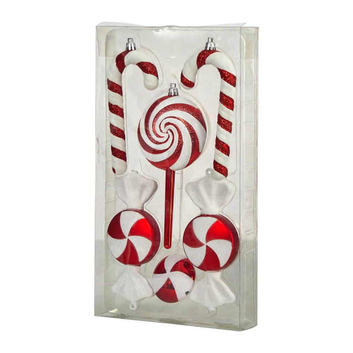 7” Assorted Candy Cane Holiday Christmas Deluxe Shatterproof Ornament Set of 6