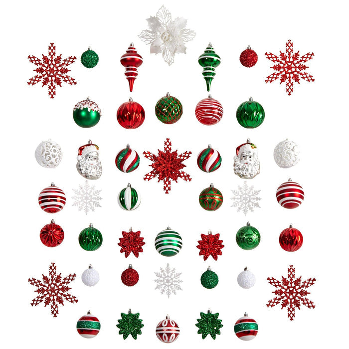70 Red and Green Shatterproof Christmas Tree Ornament Set with Re-Useable Container