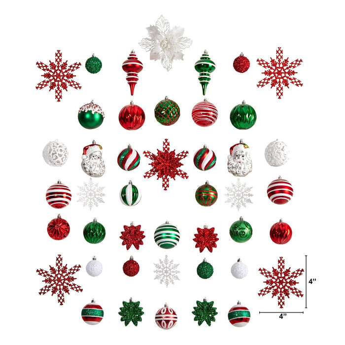70 Red and Green Shatterproof Christmas Tree Ornament Set with Re-Useable Container