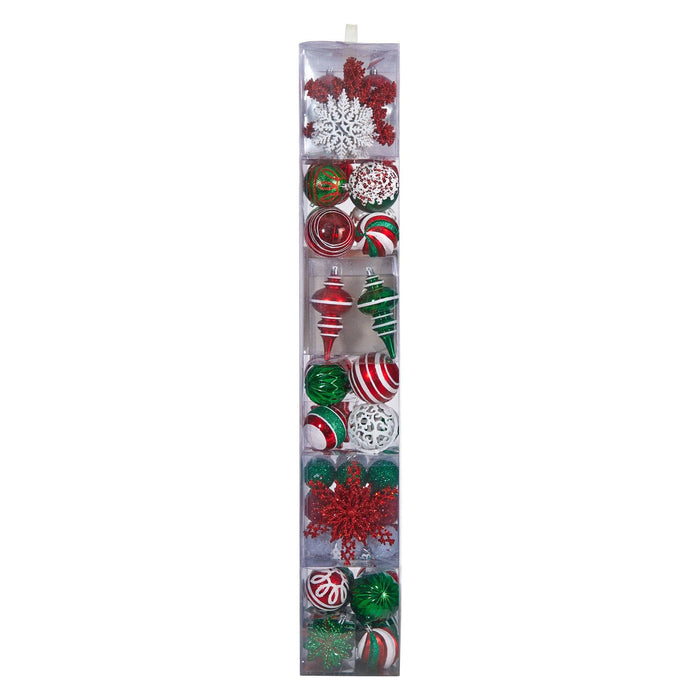 70 Red and Green Shatterproof Christmas Tree Ornament Set with Re-Useable Container