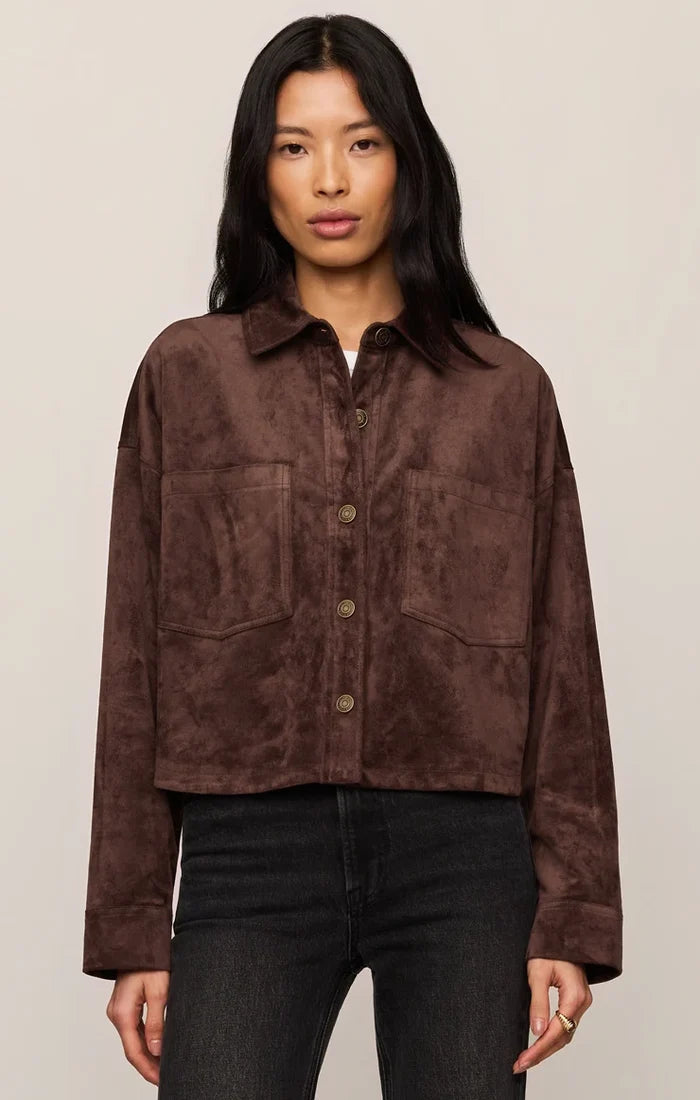 ALL DAY CROPPED SUEDE JACKET - DARK CHOCOLATE