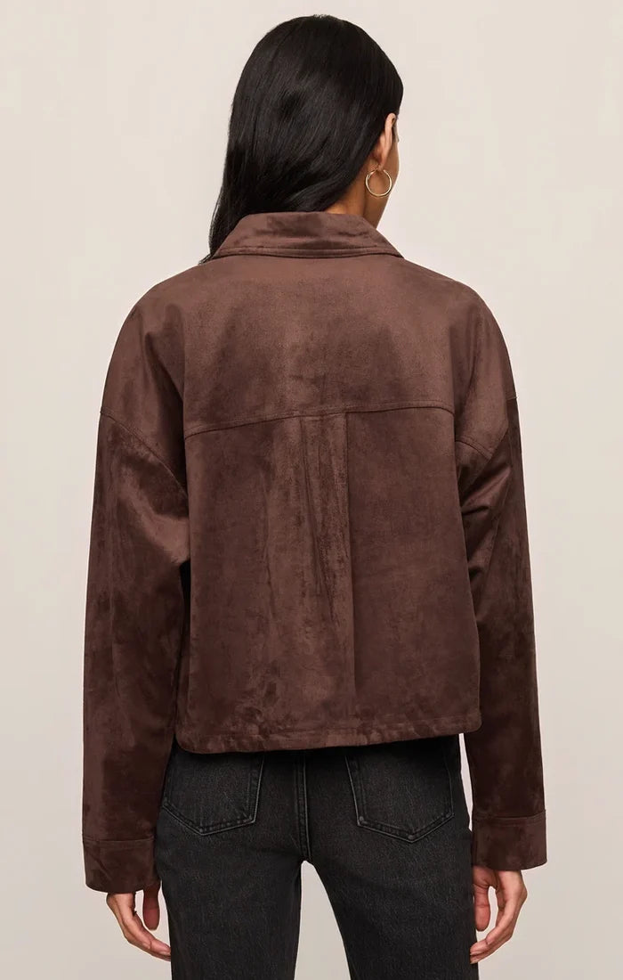 ALL DAY CROPPED SUEDE JACKET - DARK CHOCOLATE