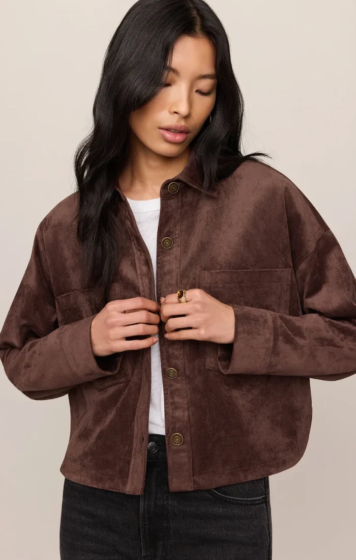 ALL DAY CROPPED SUEDE JACKET - DARK CHOCOLATE