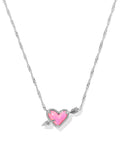 ARI HEART ARROW SHORT PENDANT NECKLACE SILVER PINK OPALESCENT RESIN