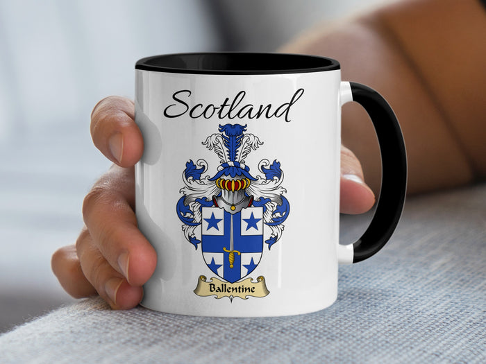Ballentine Scottish family crest accent mug with Scotland above the coat of arms design