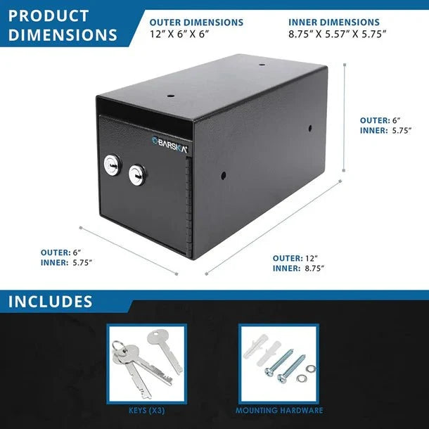 Barska AX13708 Dual Key Under Counter Safe Product Dimensions