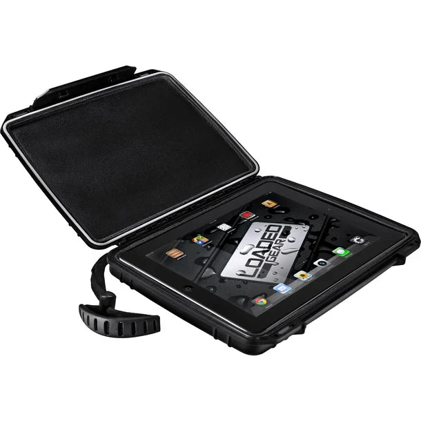 Barska BH11954 Loaded Gear Protective Tablet Hard Case Black HD-10 Open with Tablet & Strap