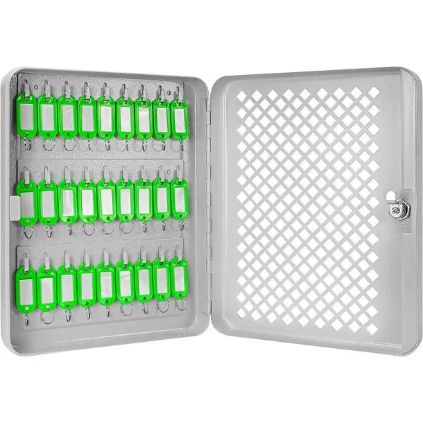 Barska CB13756 27 Capacity Fixed Position Mesh Front Key Cabinet with Key Lock Open with Green Tags