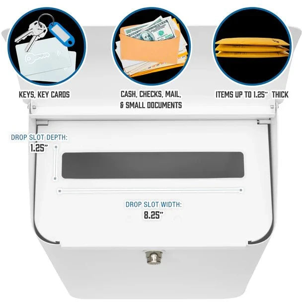Barska CB14074 Wall-Mount Top Opening Mail Drop Box Features