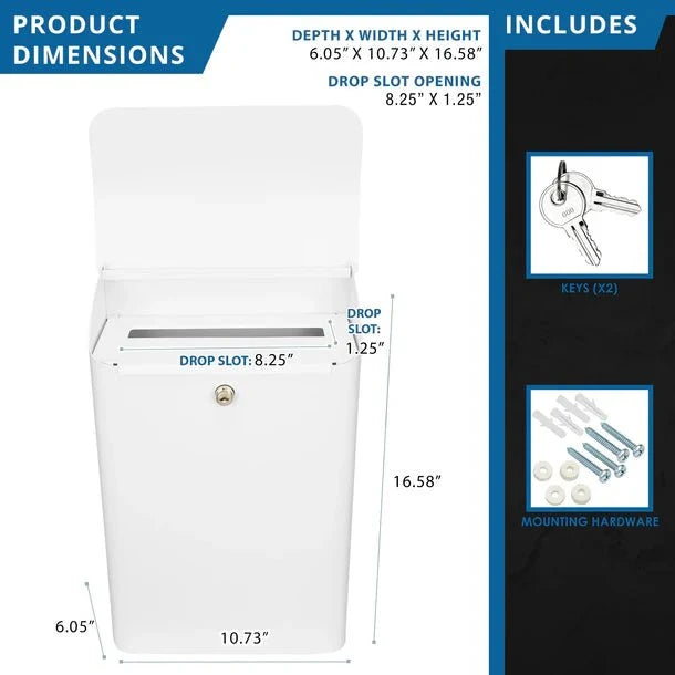 Barska CB14074 Wall-Mount Top Opening Mail Drop Box Product Dimensions