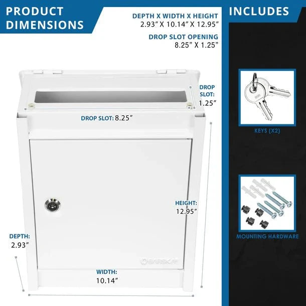 Barska CB14076 Wall-Mount Mail Dropbox with Flap Product Dimensions