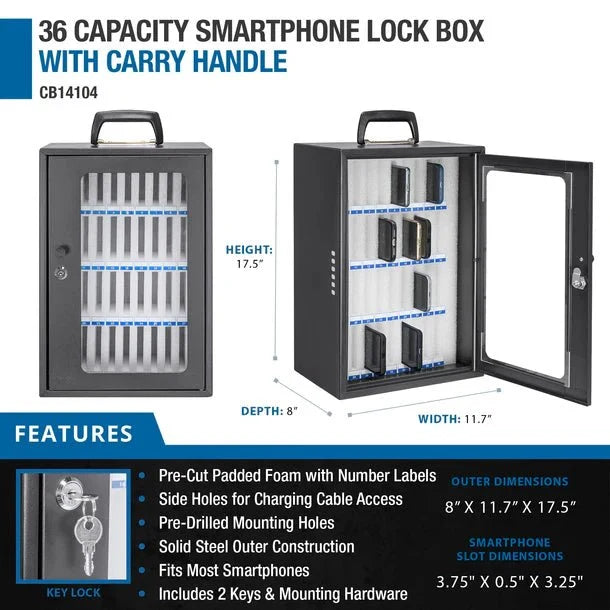 Barska CB14104 Cell Phone Storage Cabinet - 36 Slots Faetures