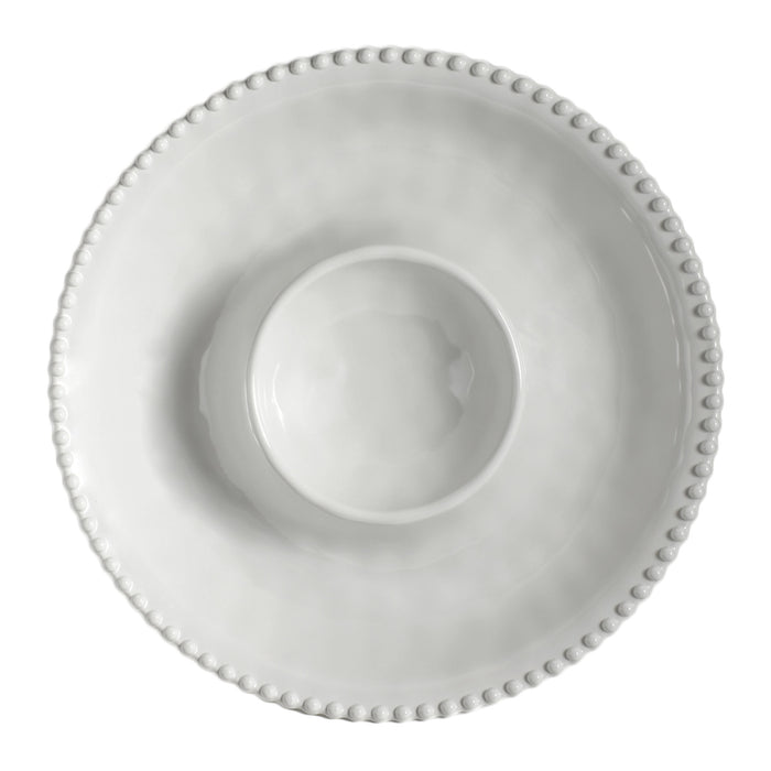 Beaded Pearl Melamine 13-1/2" Chip & Dip Plate, Cream