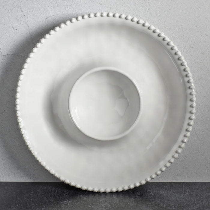 Beaded Pearl Melamine 13-1/2" Chip & Dip Plate, Cream