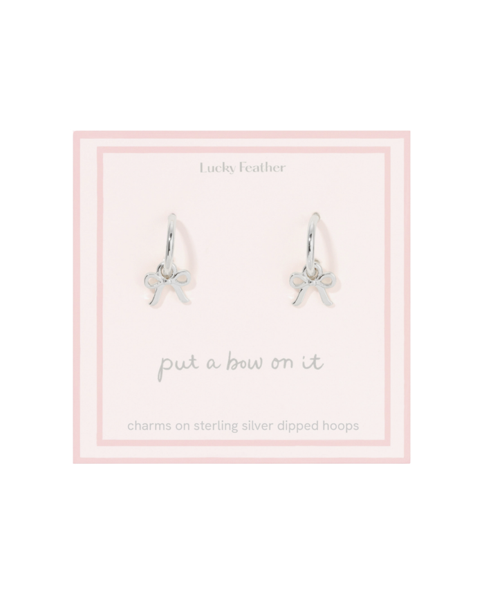 Beautiful Bow Charm Hoops, Silver
