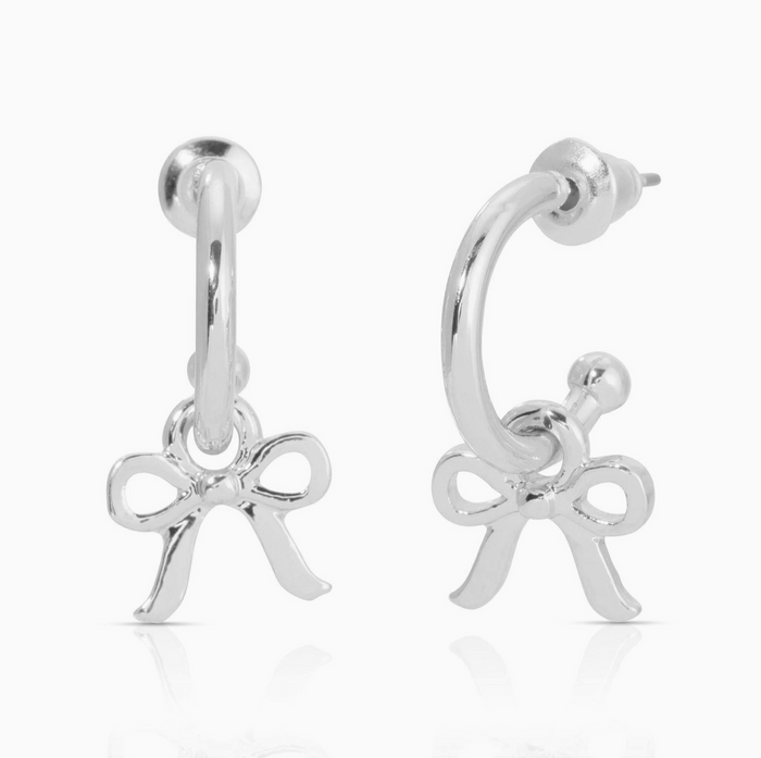 Beautiful Bow Charm Hoops, Silver