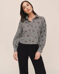 BELLA DAHL LONG SLEEVE CROP BUTTON DOWN SHIRT - MICRO FLORAL GINGHAM