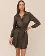 BELLA DAHL MULTI STITCH BELTED MINI DRESS - ARMY OLIVE