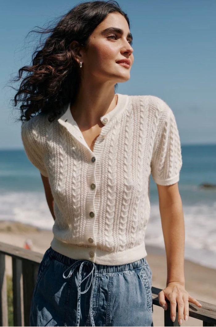 BELLA DAHL SHORT SLEEVE CARDIGAN - IVORY