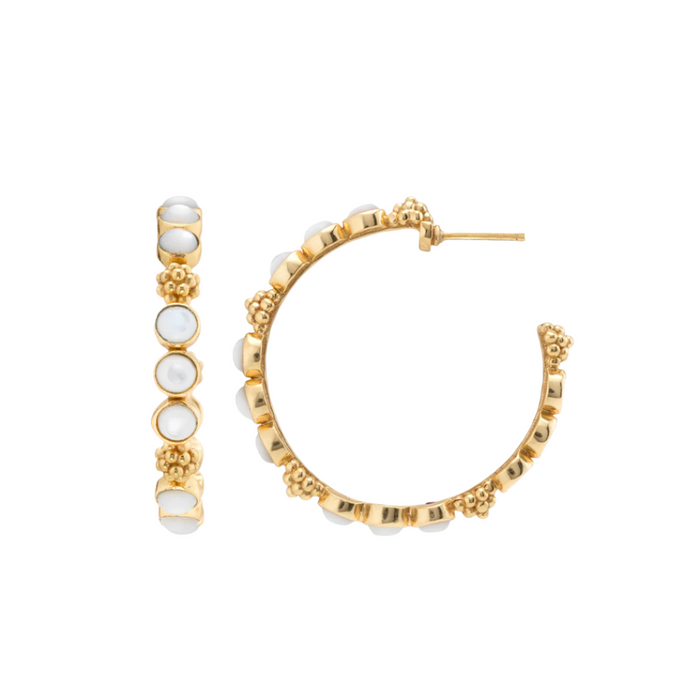 Berry Gem Medium Hoop Earrings, MOP