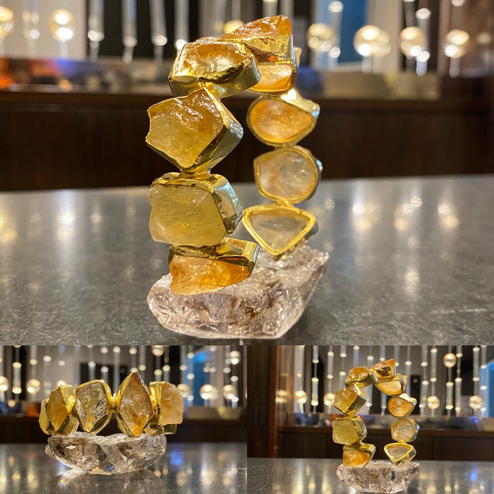 BRASS+CITRINE MULTI-STONE CUFF BRACELET