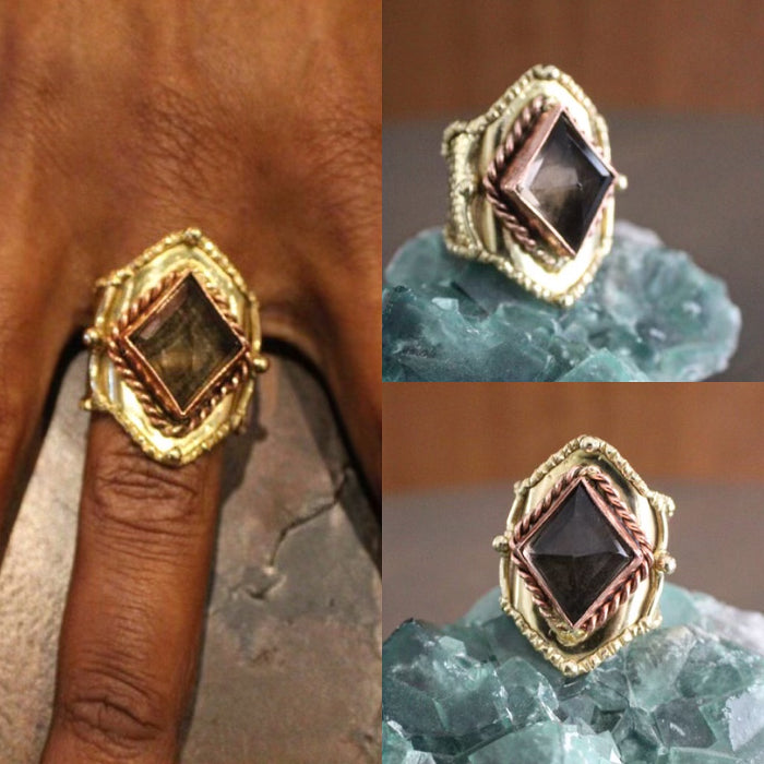 BRASS+COPPER+  SMOKEY QUARTZ RING