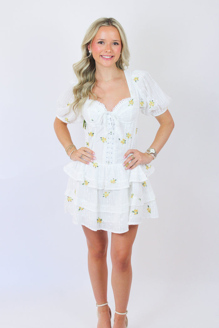 Brightest Days Dress, White/Yellow