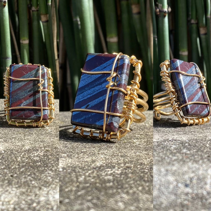BRONZE+ANCESTRALITE-TIGERS IRON  RING