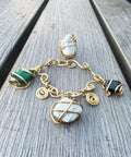 BRONZE+HOWLITE+MALACHITE+ BLUE TIGERS EYE CHARM BRACELET