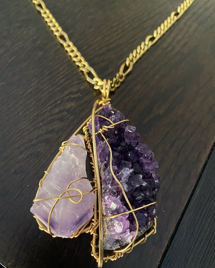 BRONZE+RAW AMETHYST FIGARO NECKLACE