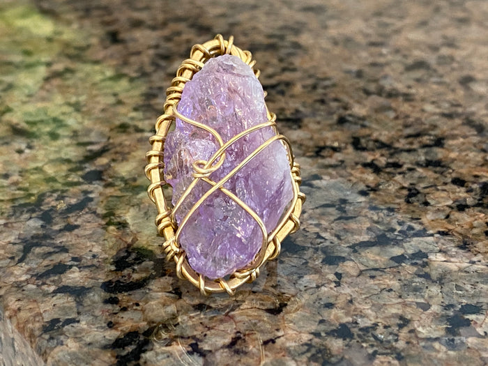BRONZE+RAW AMETHYST RING