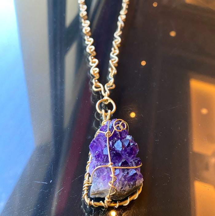 BRONZE+RAW AMETHYST S-LINK NECKLACE