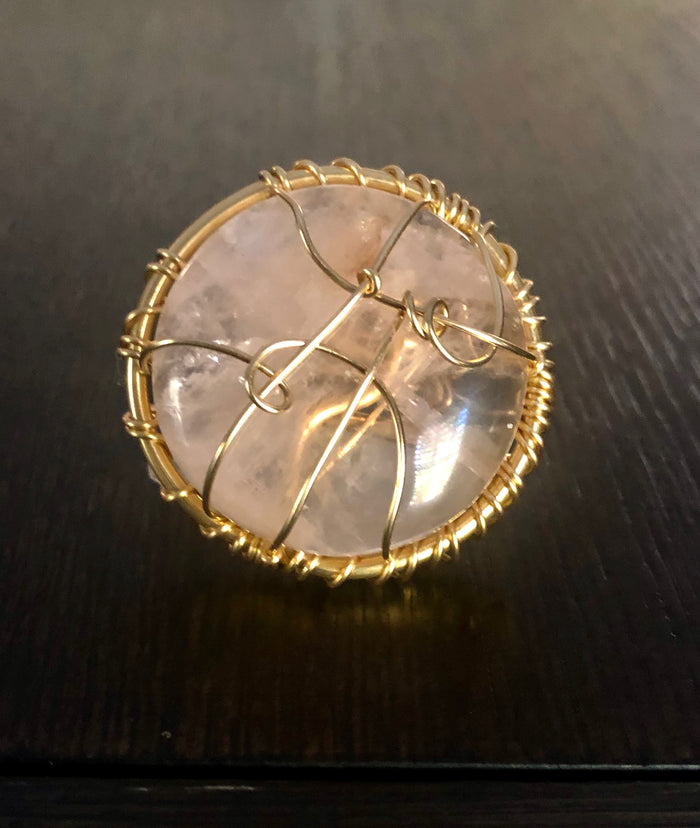BRONZE+ROSE QUARTZ RING