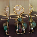 BRONZE+ROSE QUARTZ+TURQUOISE  +SILVER+RED TIGERS EYE ANKH RING