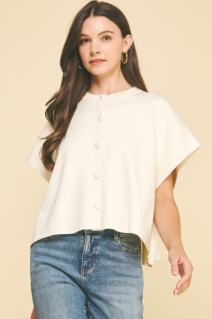 BUTTON DOWN CAP SLEEVE SWEATER - IVORY