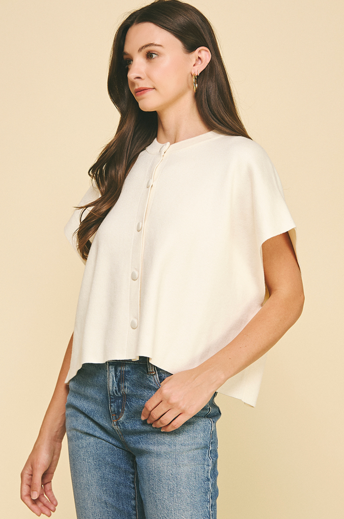 BUTTON DOWN CAP SLEEVE SWEATER - IVORY