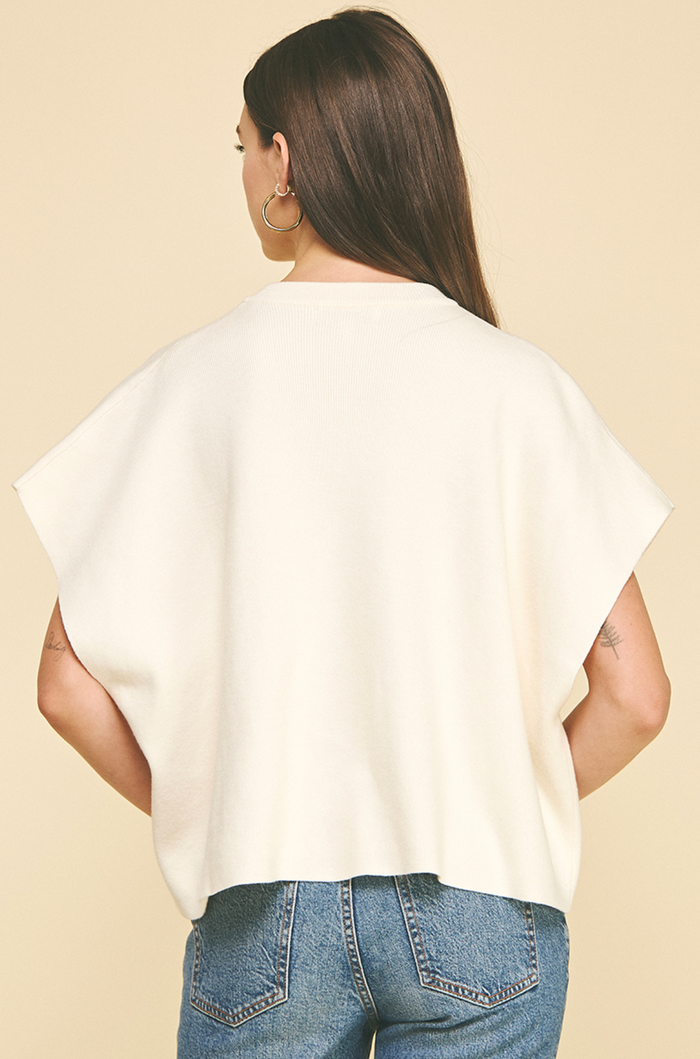 BUTTON DOWN CAP SLEEVE SWEATER - IVORY