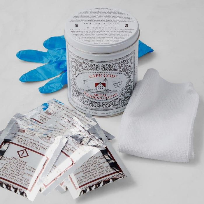 Cape Cod® Metal Polishing Cloths with Buffing Cloth, Gloves, and Decorative Tin