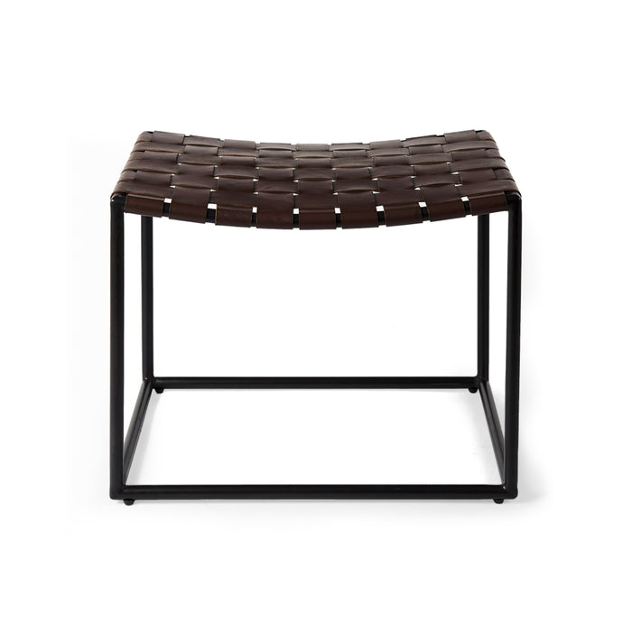 Clarissa Woven Stool-Brown Leather: Available at City Home PDX