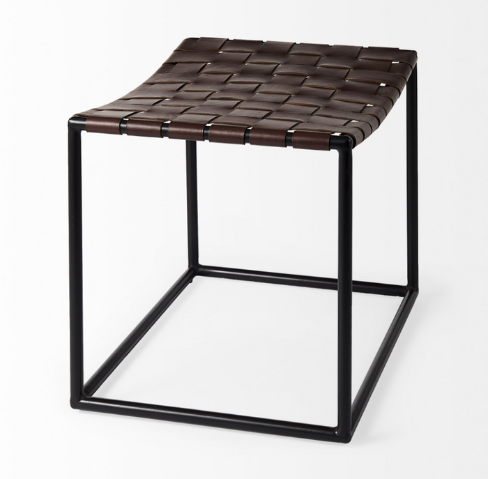 Clarissa Woven Stool-Brown Leather: 2nd Product View