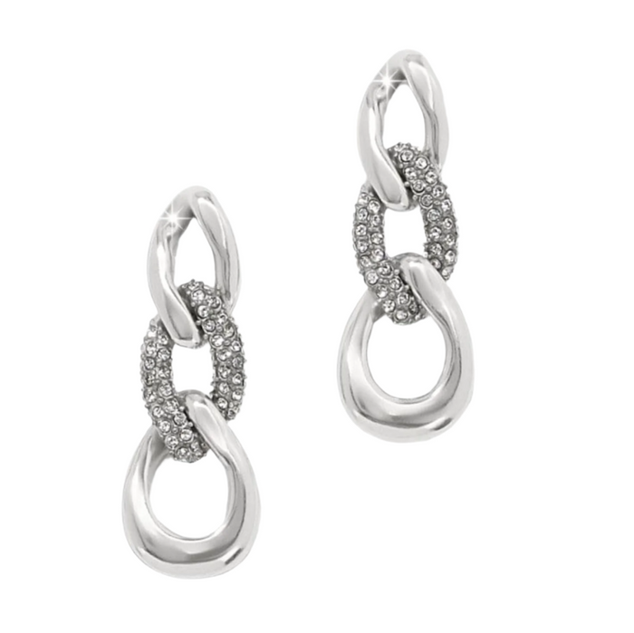 Cleo Pave Link Post Drop Earrings, Silver