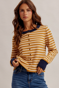 CONTRAST COLOR BLOCK STRIPE BUTTON DOWN CARDIGAN