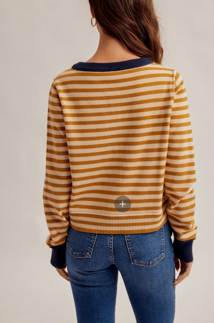 CONTRAST COLOR BLOCK STRIPE BUTTON DOWN CARDIGAN