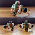 COPPER+BRASS+LABRADORITE+ PEARL+ONYX CUFF BRACELET