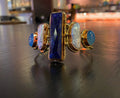 COPPER+BRASS+LAPIS LAZULI +PEARL+CHALCEDONY CUFF BRACELET