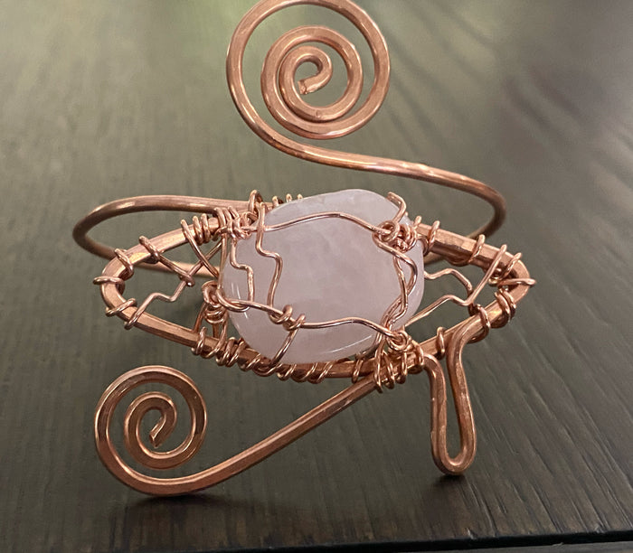 COPPER+ROSE QUARTZ SWIRL EYE BRACELET